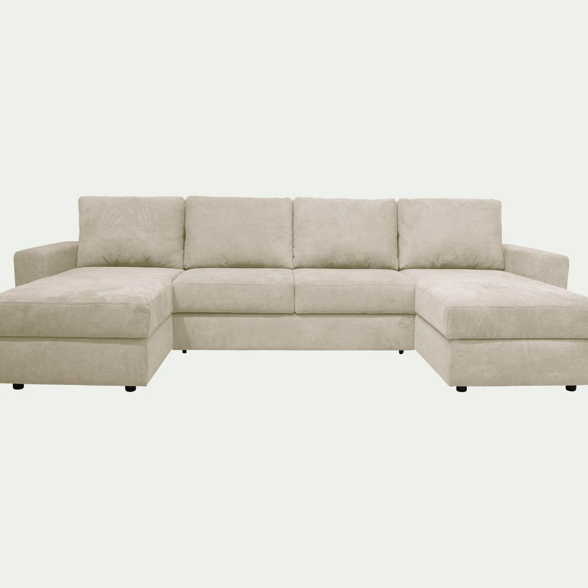 Canapé en U convertible en tissu tramé - beige roucas