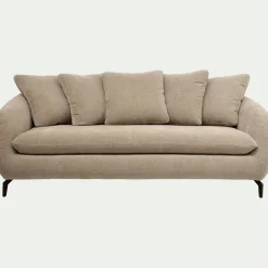 Canapé fixe 3 places en tissu doux tramé - beige