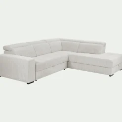 Canapé grand angle droit convertible en tissu castello - beige roucas