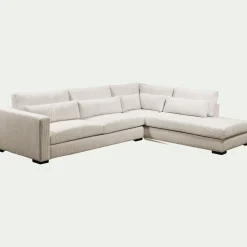 Canapé grand angle droit fixe avec méridienne en velours côtelé Azores - beige