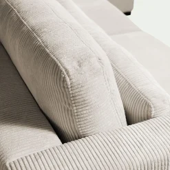 Canapé grand angle droit fixe avec méridienne en velours côtelé Azores - beige