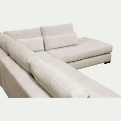 Canapé grand angle droit fixe avec méridienne en tissu tramé - beige