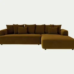 Canapé grand angle droit fixe en tissu velours - bronze