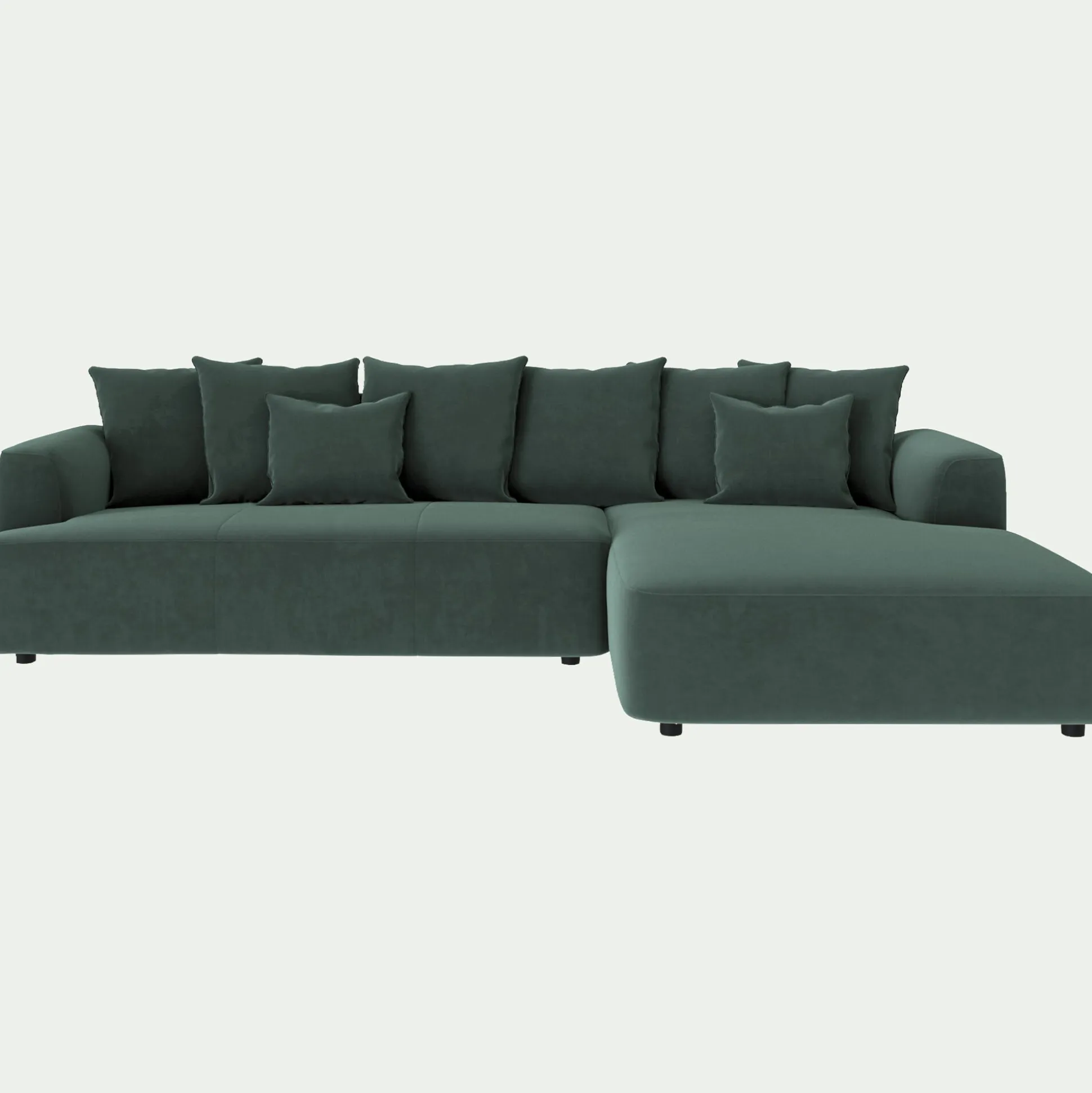 Canapé grand angle droit fixe en tissu velours - vert sauge