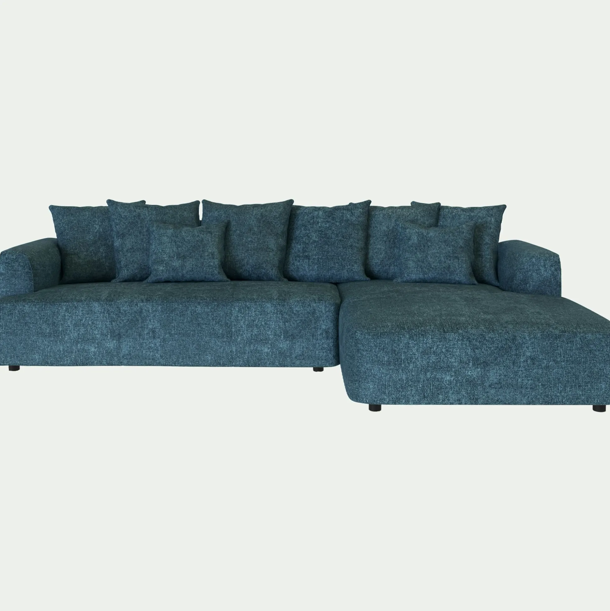 Canapé grand angle droit fixe en tissu Genesis - bleu figuerolles
