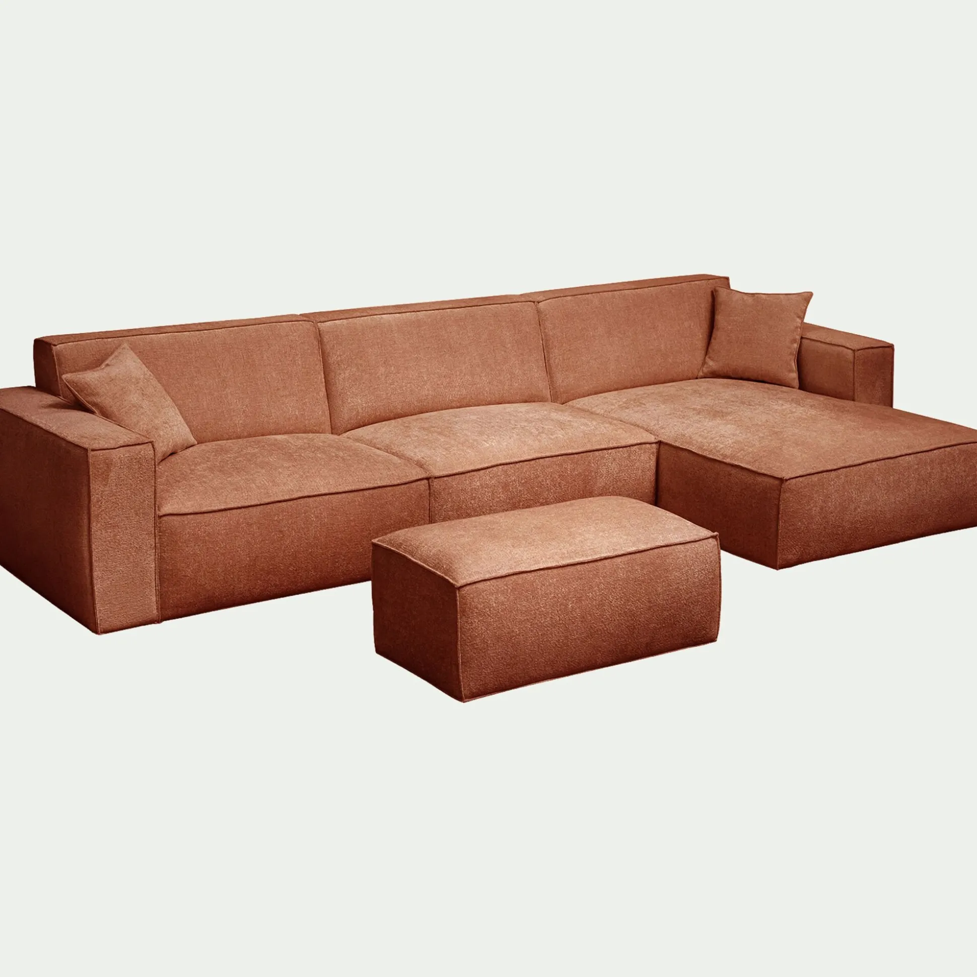Canapé grand angle droit fixe en tissu tramé - brun rustrel