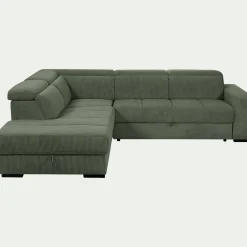 Canapé grand angle gauche convertible en tissu Castello - vert cèdre