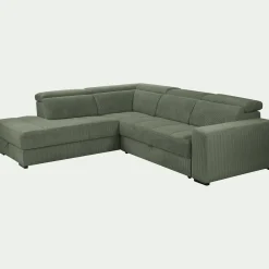 Canapé grand angle gauche convertible en tissu Castello - vert cèdre
