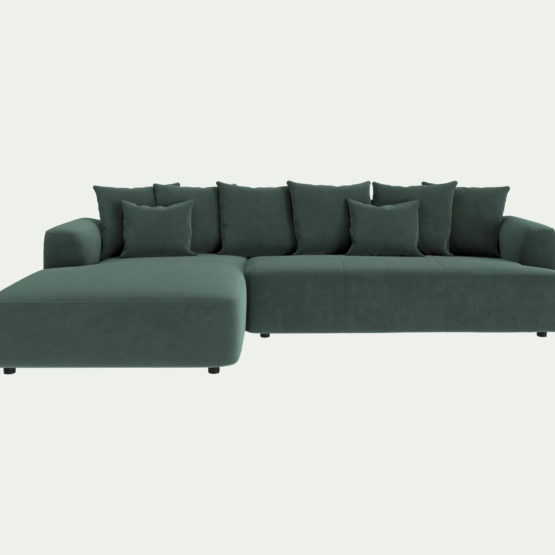 Canapé grand angle gauche fixe en tissu velours - vert sauge