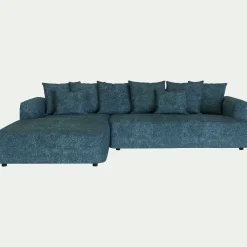 Canapé grand angle gauche fixe en tissu Genesis - bleu figuerolles