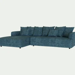 Canapé grand angle gauche fixe en tissu Genesis - bleu figuerolles
