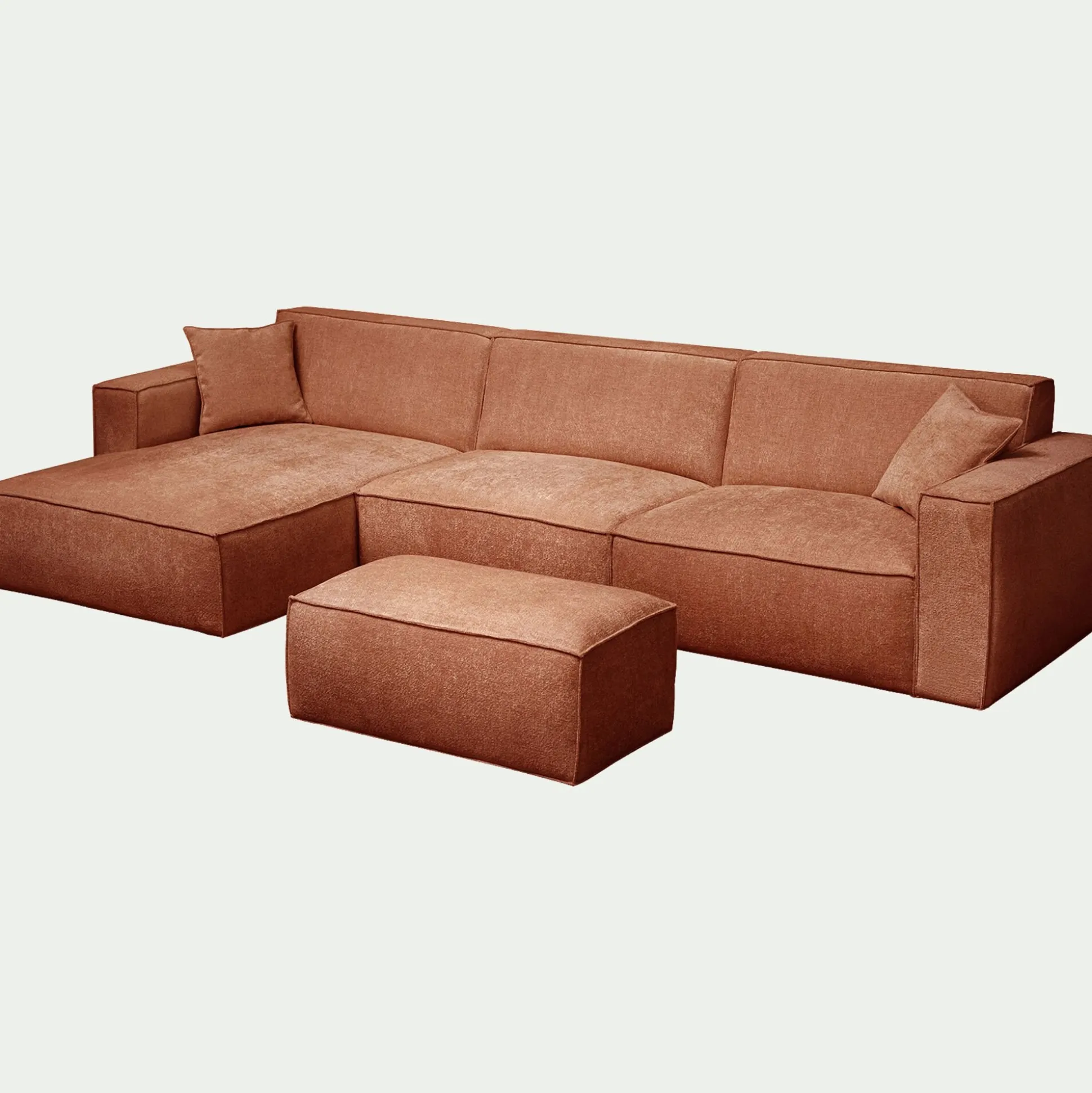 Canapé grand angle gauche fixe en tissu tramé - brun rustrel
