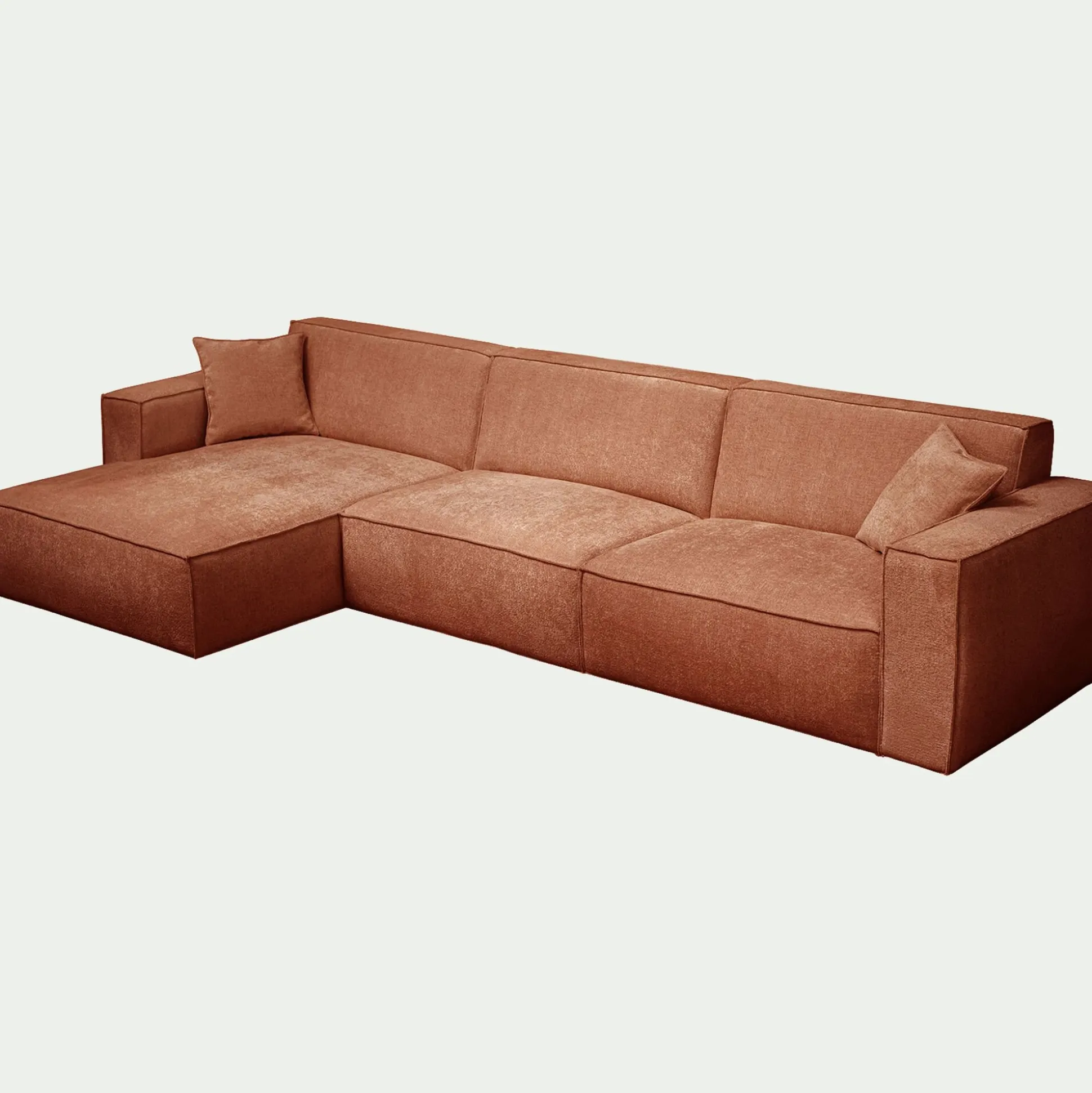 Canapé grand angle gauche fixe en tissu tramé - brun rustrel