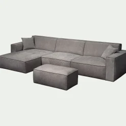 Canapé grand angle gauche fixe en tissu tramé - gris borie