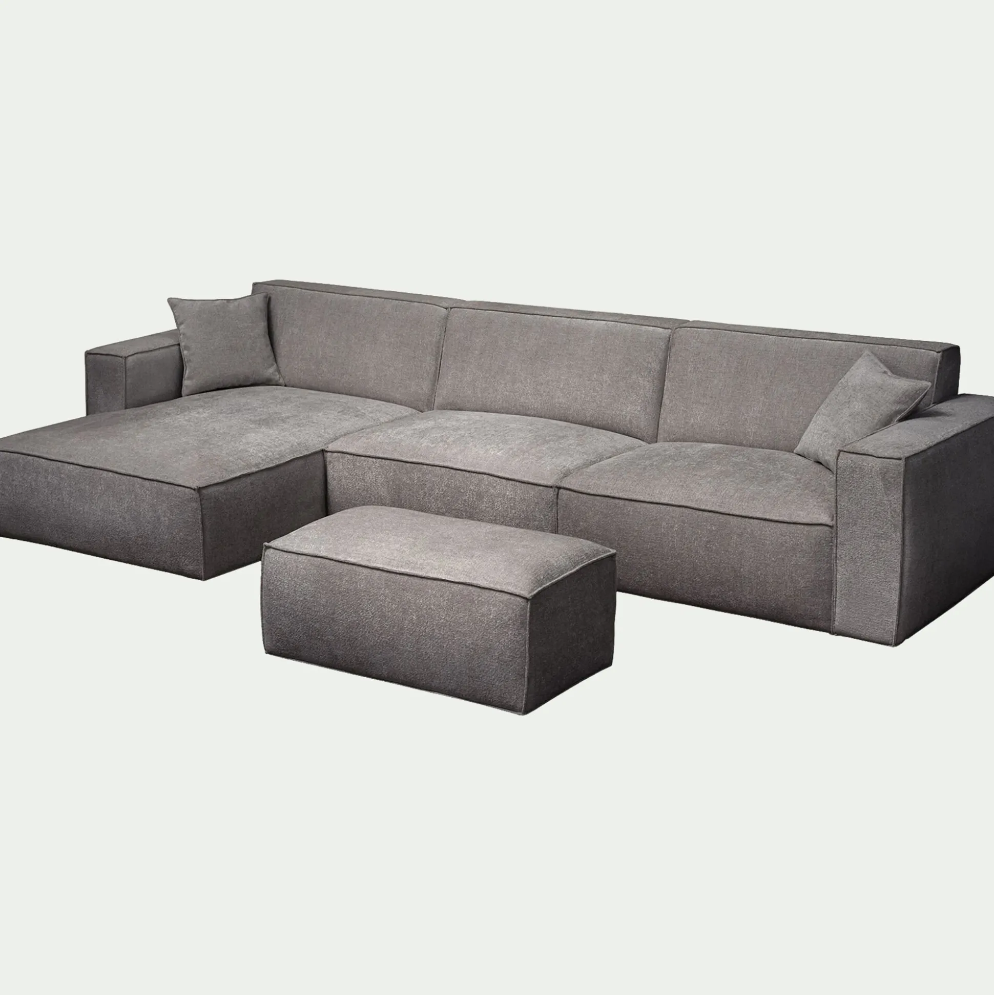 Canapé grand angle gauche fixe en tissu tramé - gris borie