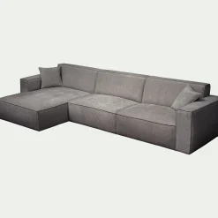 Canapé grand angle gauche fixe en tissu tramé - gris borie