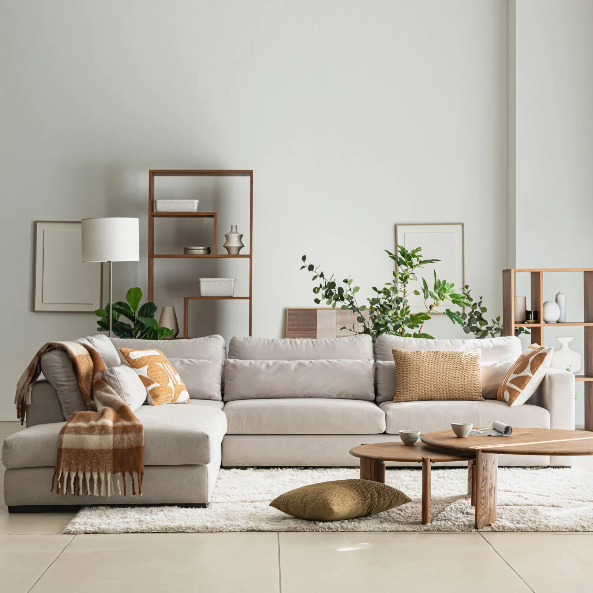 Canapé grand angle gauche fixe en tissu - beige roucas