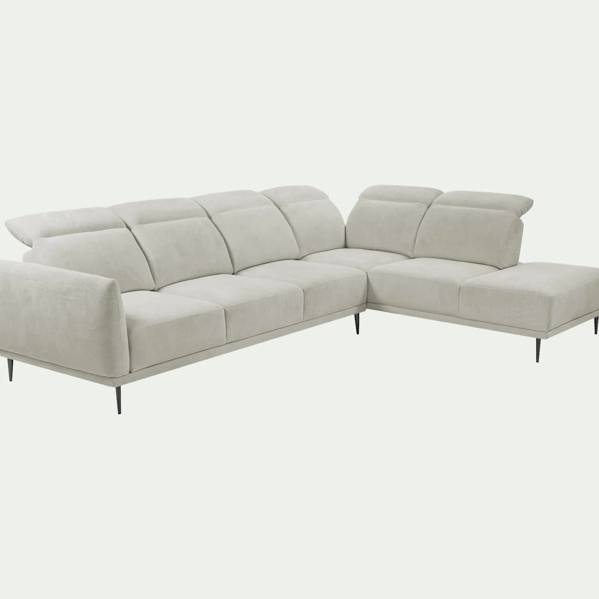 Canapé grand d'angle droit en tissu memphis avec fonction avance-recul - beige roucas