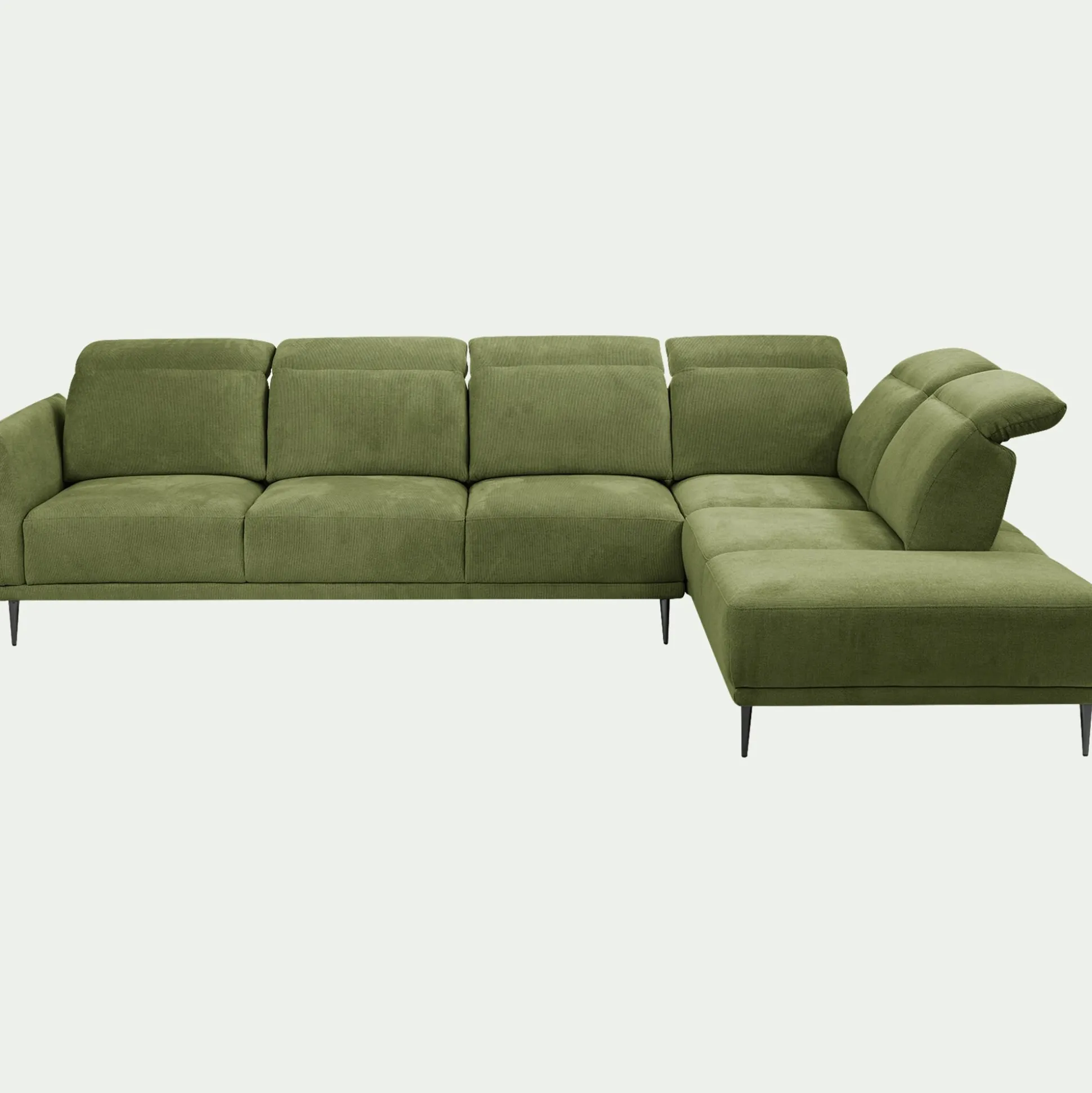 Canapé grand d'angle droit en tissu memphis avec fonction avance-recul - vert cèdre