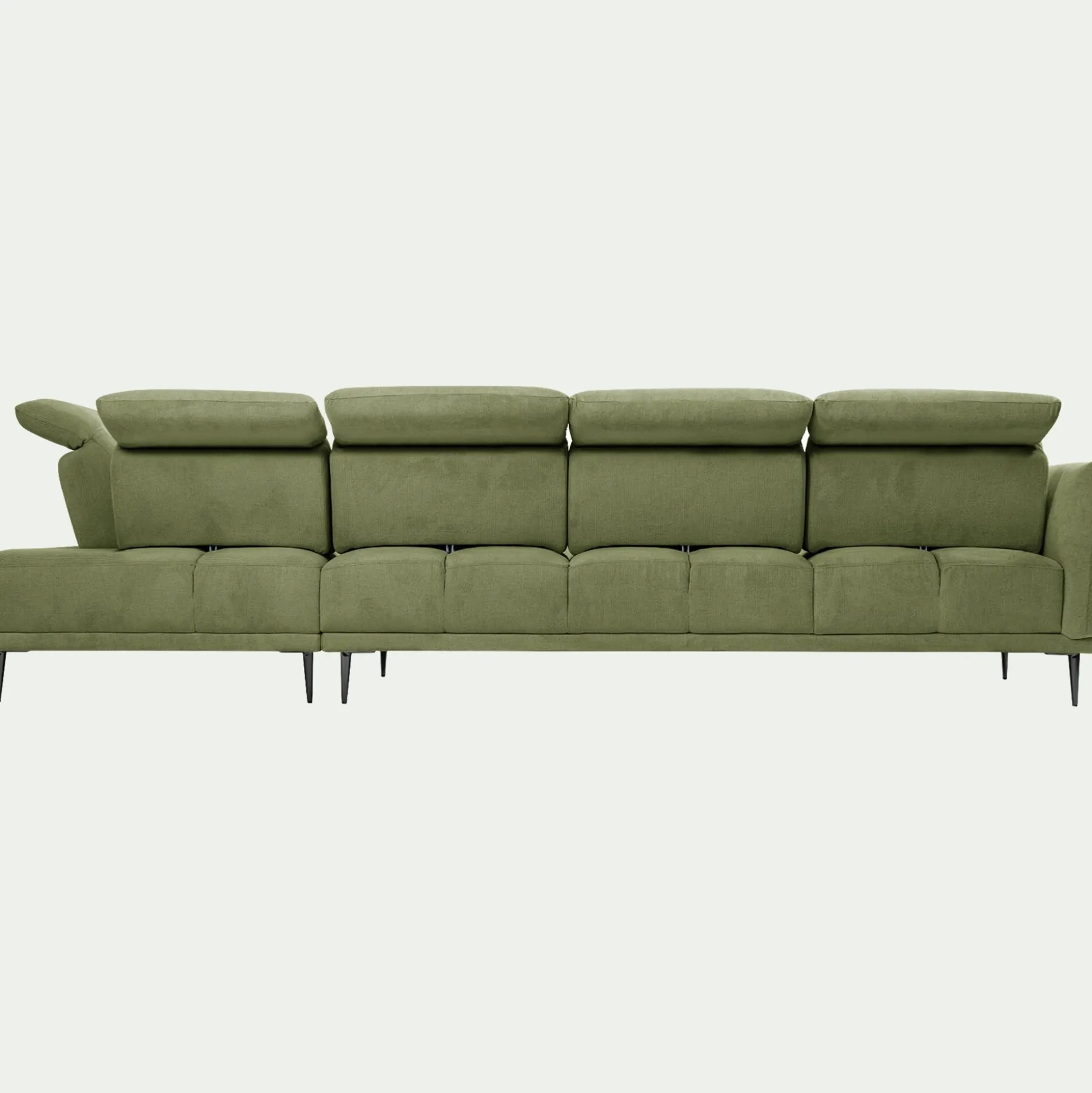 Canapé grand d'angle droit en tissu memphis avec fonction avance-recul - vert cèdre