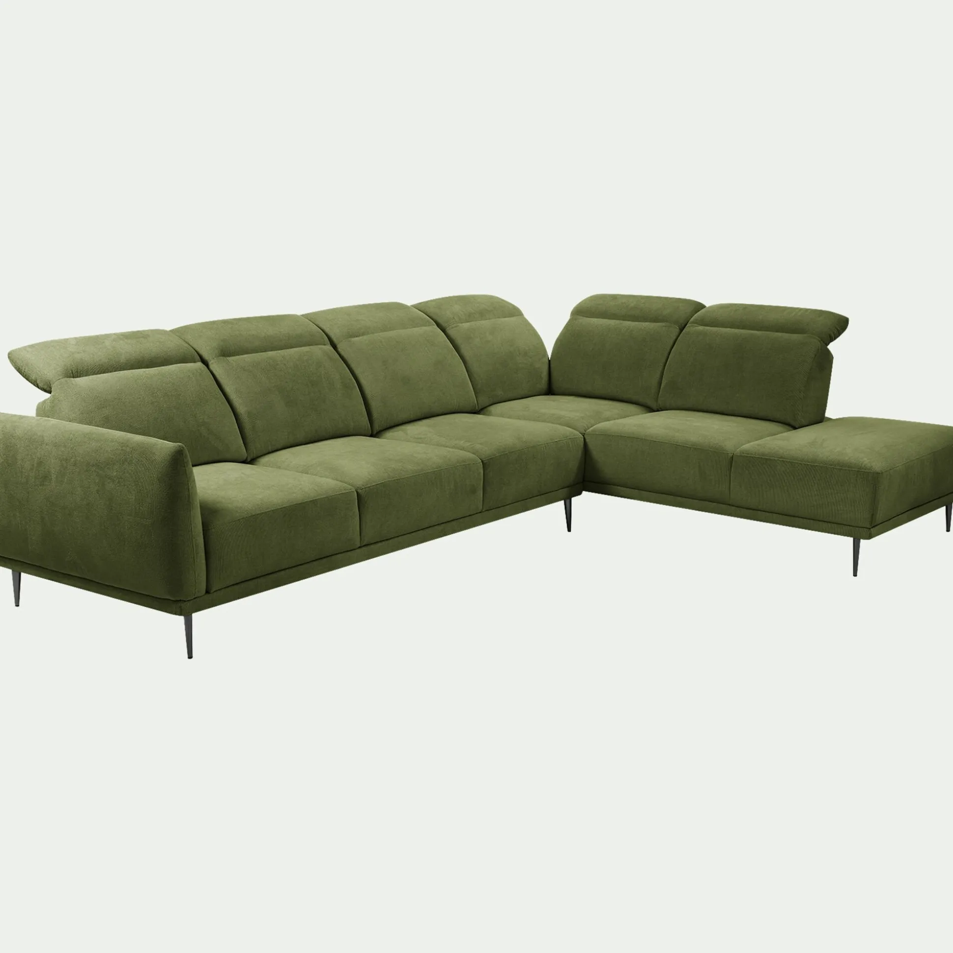 Canapé grand d'angle droit en tissu memphis avec fonction avance-recul - vert cèdre
