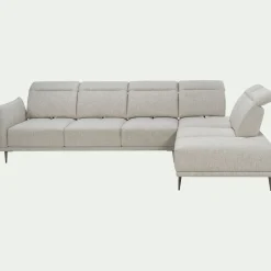 Canapé grand d'angle droit en tissu avec fonction avance-recul - beige roucas