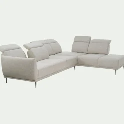 Canapé grand d'angle droit en tissu avec fonction avance-recul - beige roucas