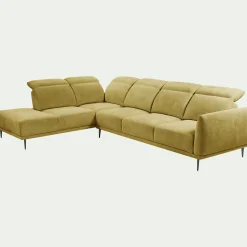 Canapé grand d'angle gauche en tissu memphis avec fonction avance-recul - jaune argan