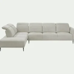 Canapé grand d'angle gauche en tissu memphis avec fonction avance-recul - beige roucas