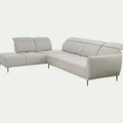 Canapé grand d'angle gauche en tissu avec fonction avance-recul - beige roucas