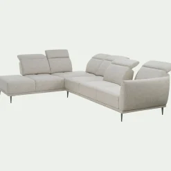 Canapé grand d'angle gauche en tissu avec fonction avance-recul - beige roucas