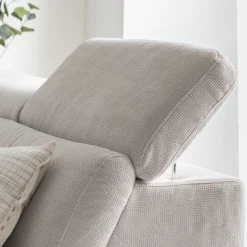 Canapé panoramique convertible avec méridienne gauche en tissu doux - beige