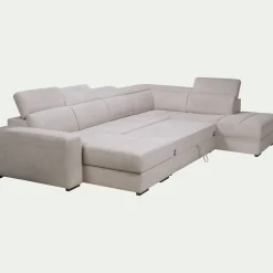 Canapé panoramique convertible avec méridienne gauche en tissu doux - beige