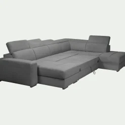 Canapé panoramique convertible avec méridienne gauche en tissu doux - gris