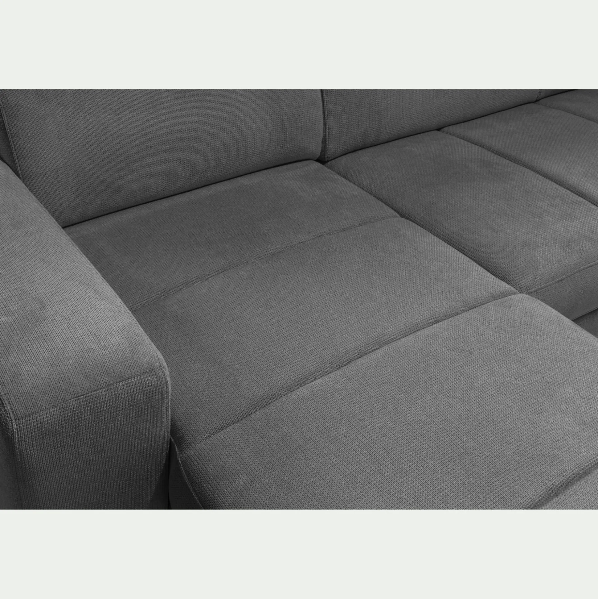 Canapé panoramique convertible avec méridienne gauche en tissu doux - gris