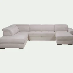 Canapé panoramique convertible avec méridienne droite en tissu doux - beige