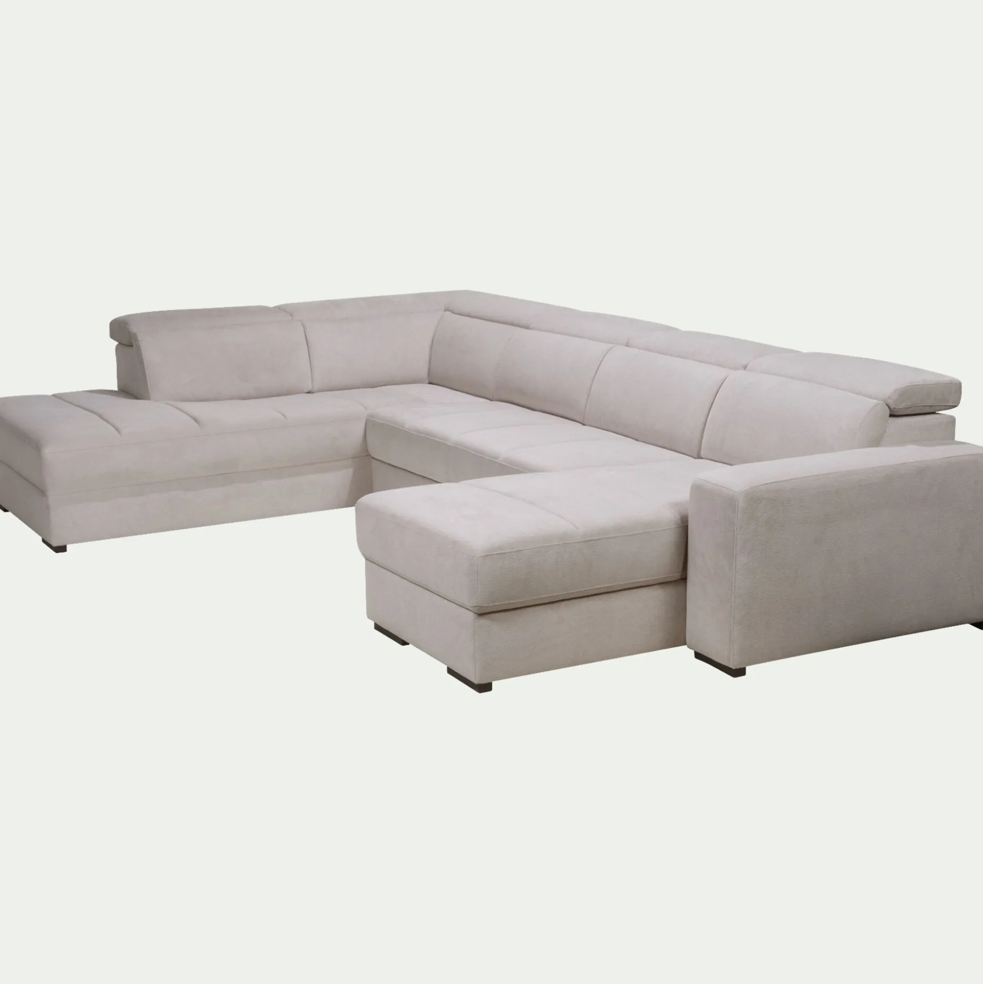 Canapé panoramique convertible avec méridienne droite en tissu doux - beige
