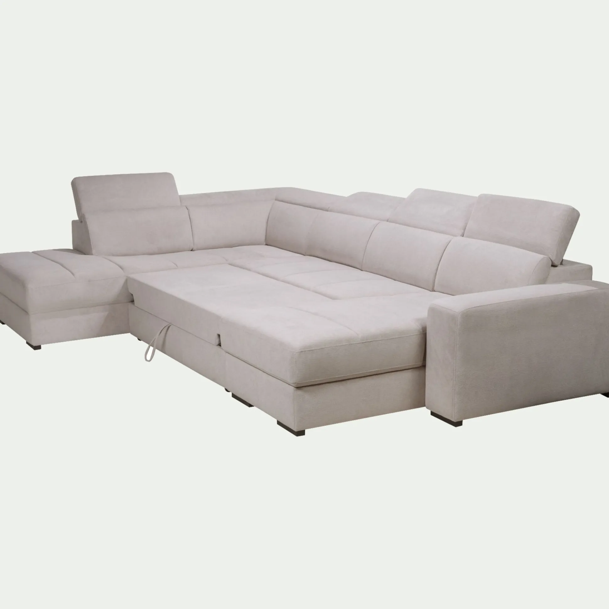 Canapé panoramique convertible avec méridienne droite en tissu doux - beige