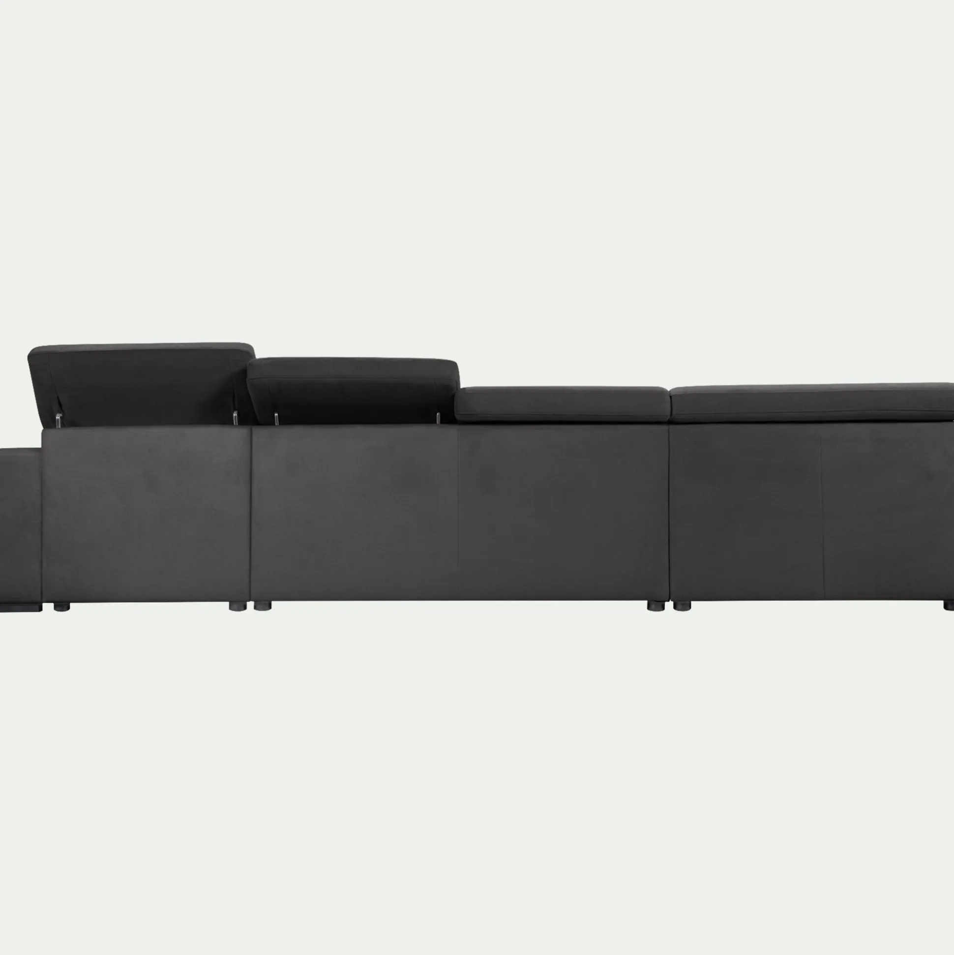 Canapé panoramique convertible avec méridienne droite en tissu doux - gris ardoise