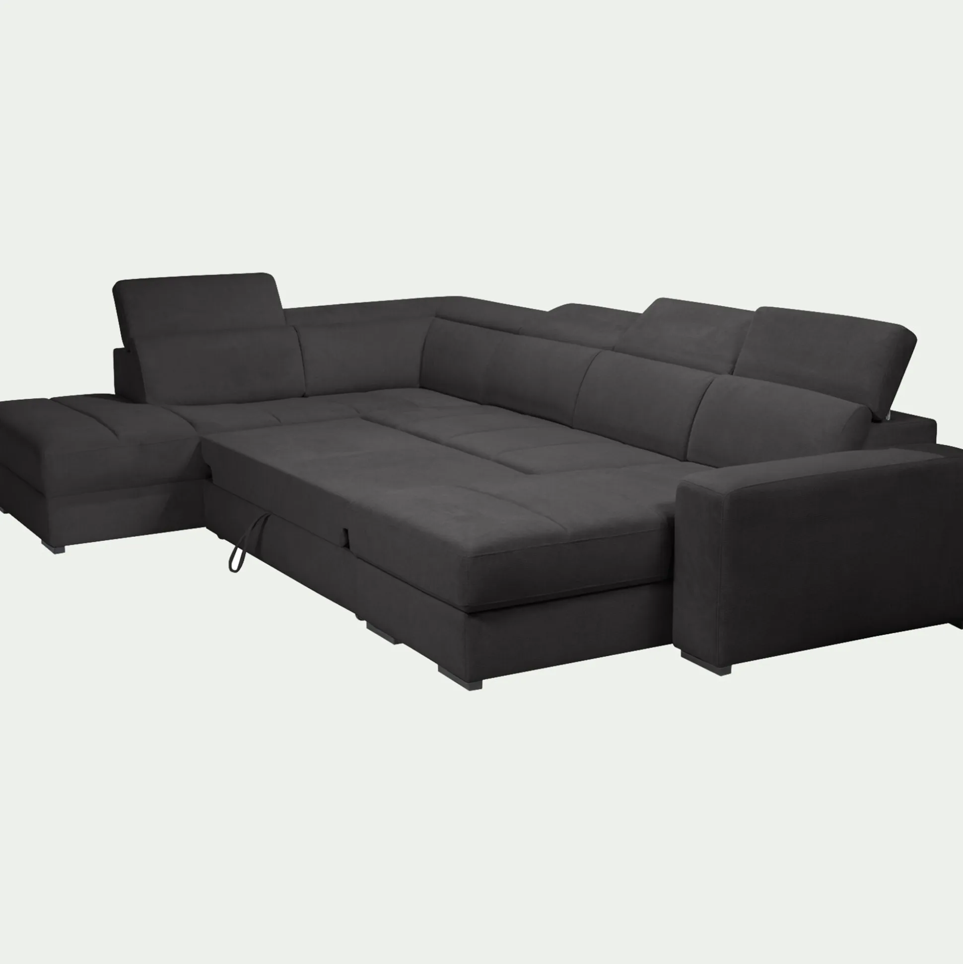 Canapé panoramique convertible avec méridienne droite en tissu doux - gris ardoise
