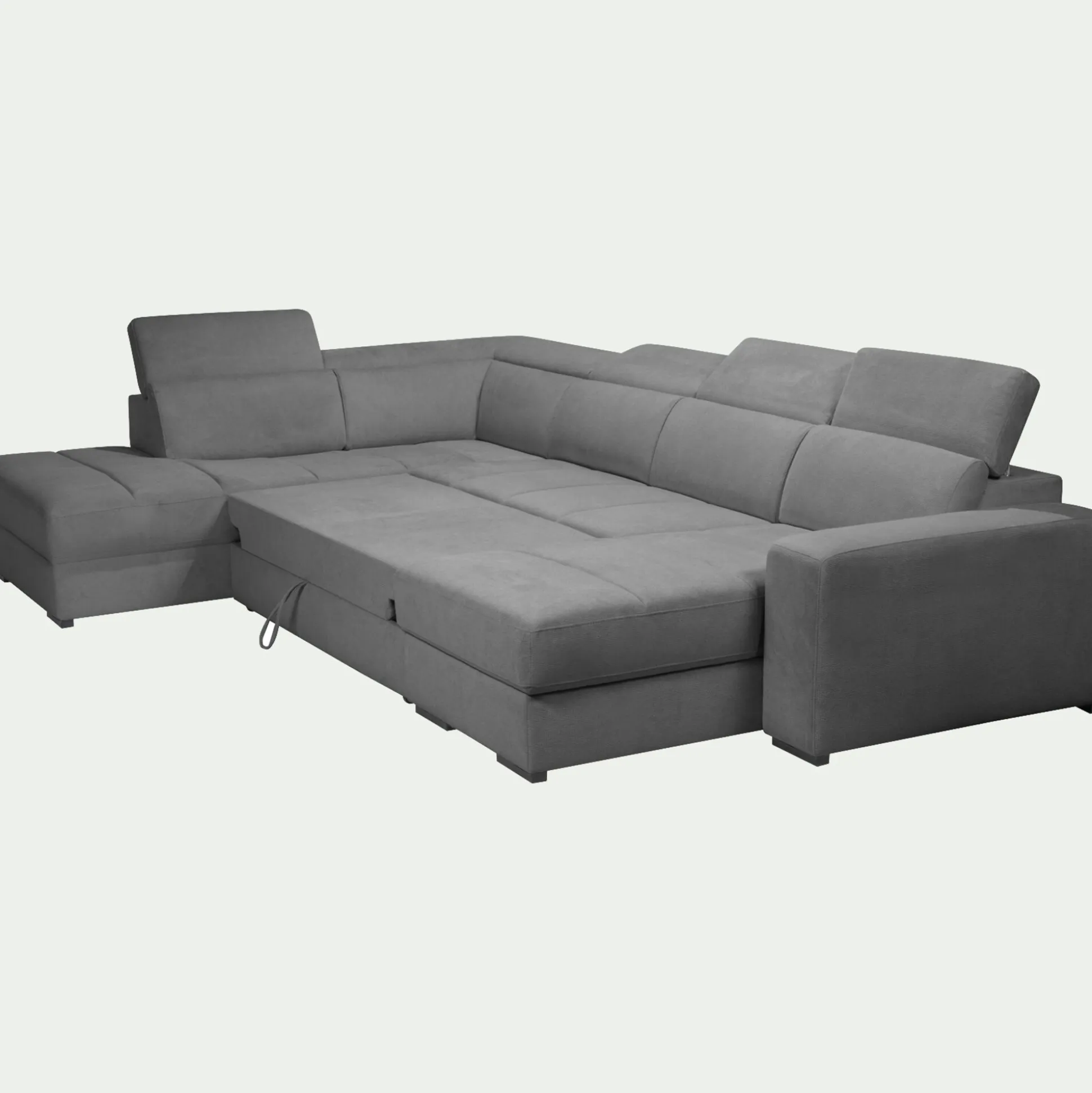 Canapé panoramique convertible avec méridienne droite en tissu doux - gris