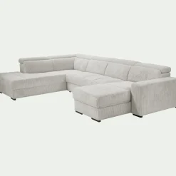 Canapé panoramique convertible avec méridienne gauche en tissu castello - beige roucas