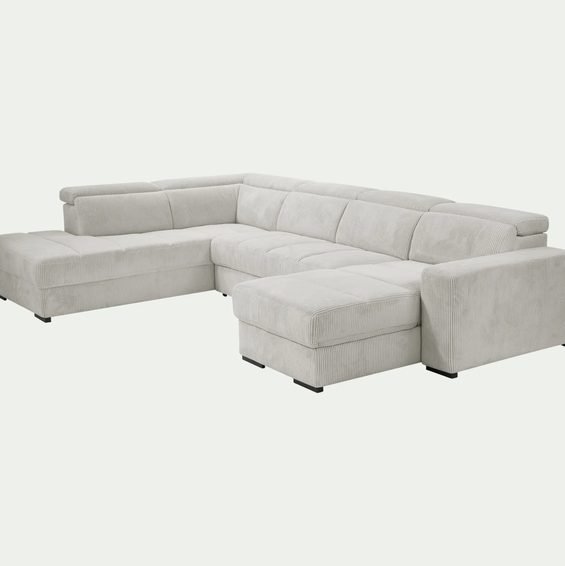 Canapé panoramique convertible avec méridienne gauche en tissu castello - beige roucas