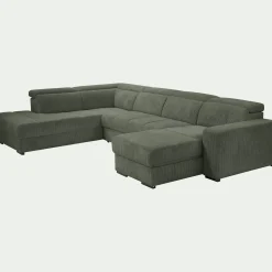 Canapé panoramique convertible avec méridienne gauche en tissu castello - vert cèdre