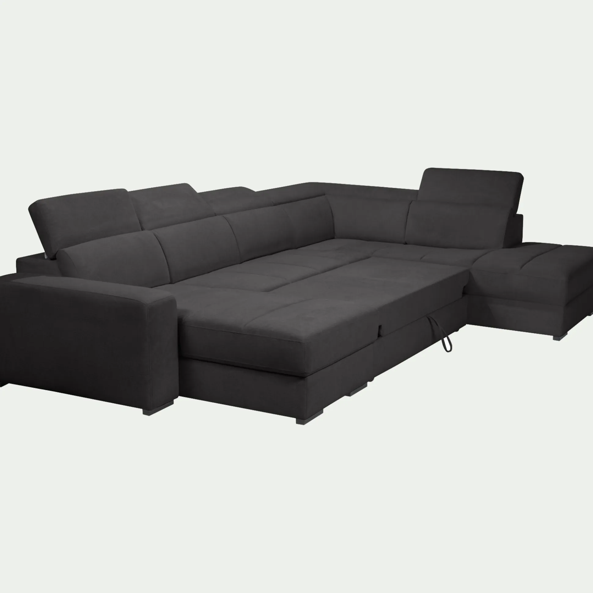 Canapé panoramique convertible avec méridienne gauche en tissu doux - gris ardoise