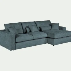 Canapé petit angle droit fixe en tissu chenille benjo - bleu calaluna