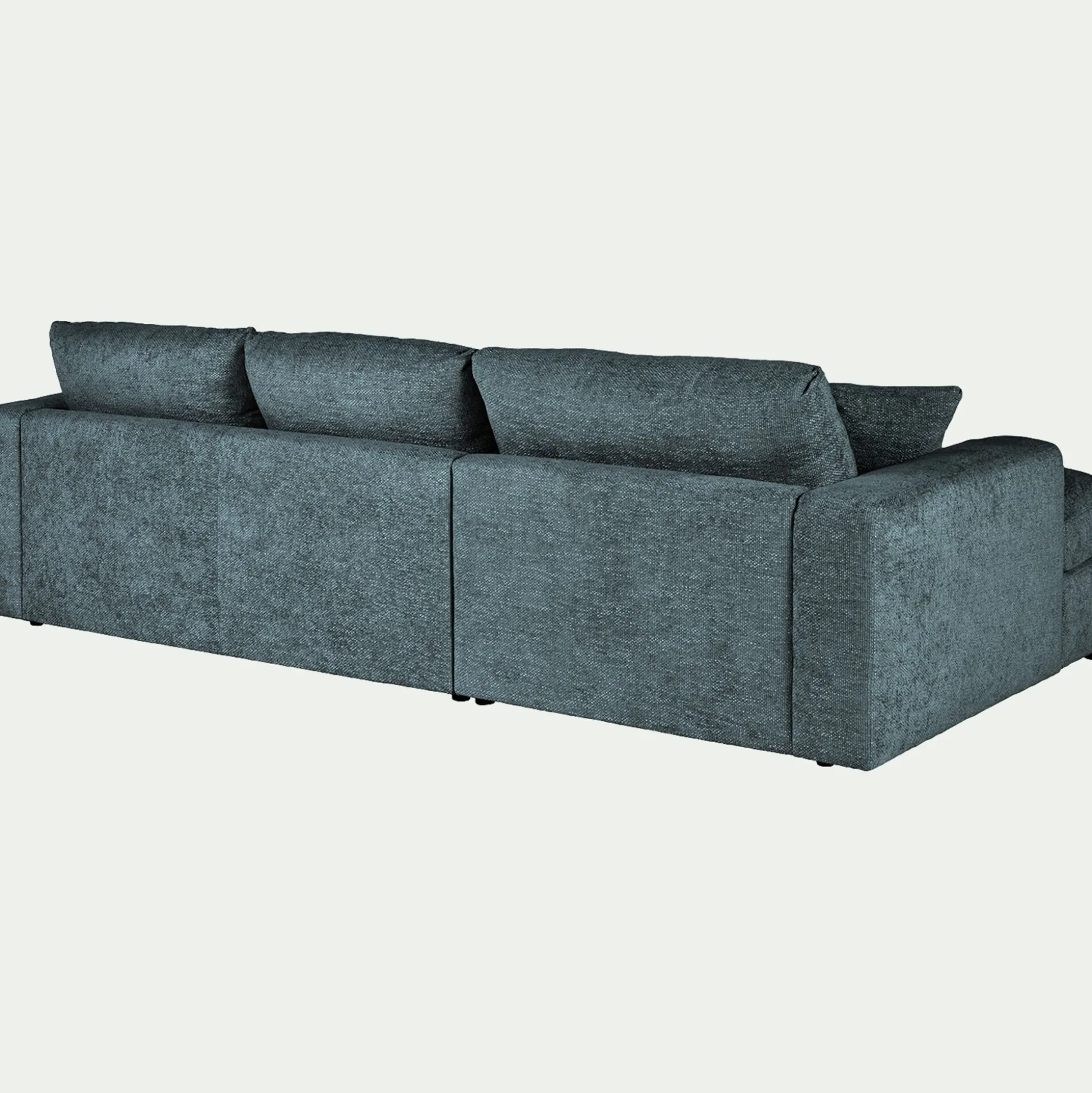 Canapé petit angle droit fixe en tissu chenille benjo - bleu calaluna