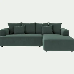 Canapé petit angle droit fixe en tissu velours - vert sauge