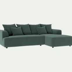 Canapé petit angle droit fixe en tissu velours - vert sauge