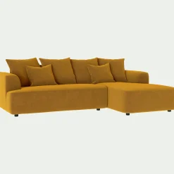 Canapé petit angle droit fixe en tissu velours - jaune argan